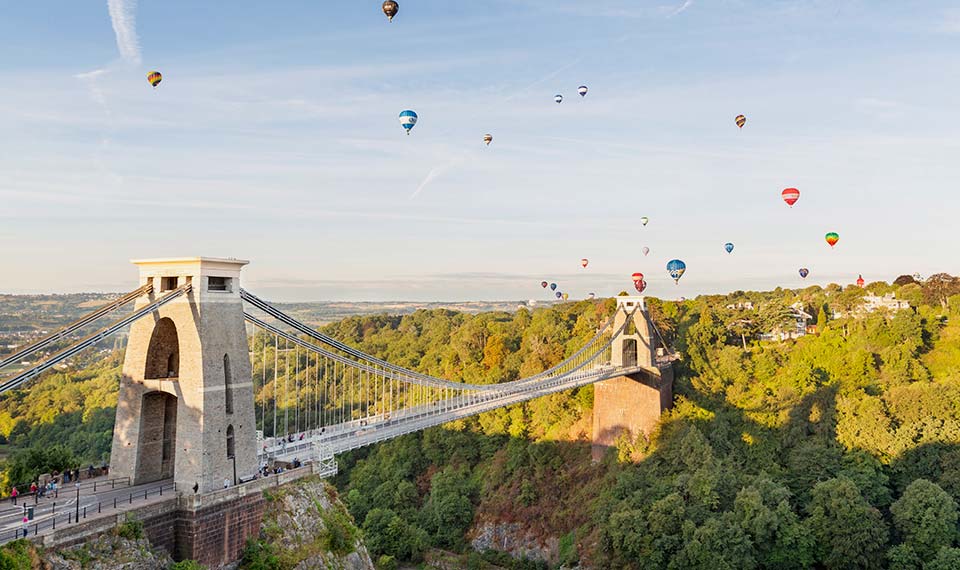 Clifton Suspension Bridge with Hot Air Balloons above